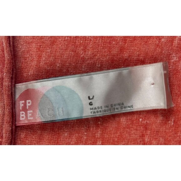 Free People Beach Coral Red Henley Scoop Neck Tee W/ Button Front LARGE - Picture 2 of 7